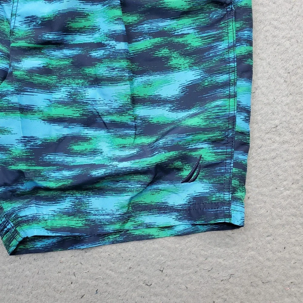 Nautica Swim Shorts Mens L Multi Abstract Pattern Lined Water Polo Drawstring